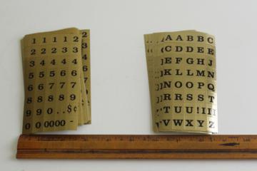 lot of vintage letters & numbers sign / label stickers, metallic gold w/ black