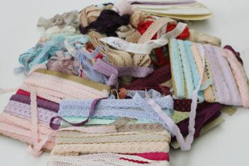 photo of lot of vintage lingerie trim, elastic lace in pastel colors new old stock sewing notions