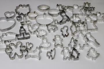 catalog photo of lot of vintage metal cookie cutters, Christmas & holidays, seasonal shapes 