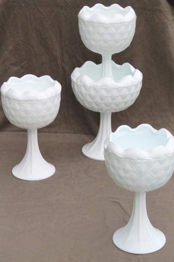 photo of lot of vintage milk glass compotes, pinch glass bowls w/ tall pedestals #1