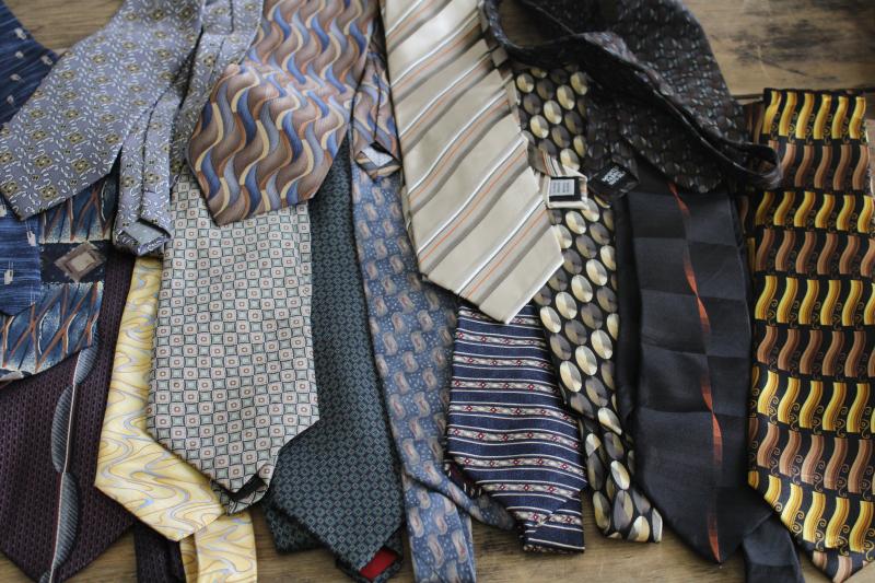 photo of lot of vintage neckties, silk ties for upcycle projects, crafts, sewing fabric #3