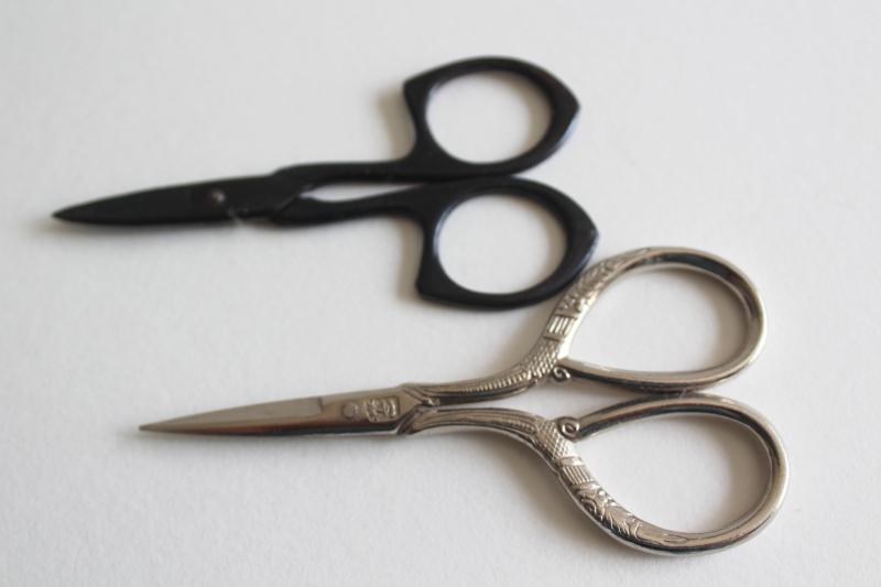 photo of lot of vintage needlework embroidery scissors, collection of tiny scissors #2