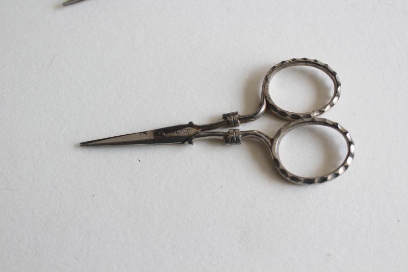 photo of lot of vintage needlework embroidery scissors, collection of tiny scissors #6