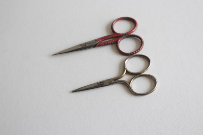 photo of lot of vintage needlework embroidery scissors, collection of tiny scissors #7