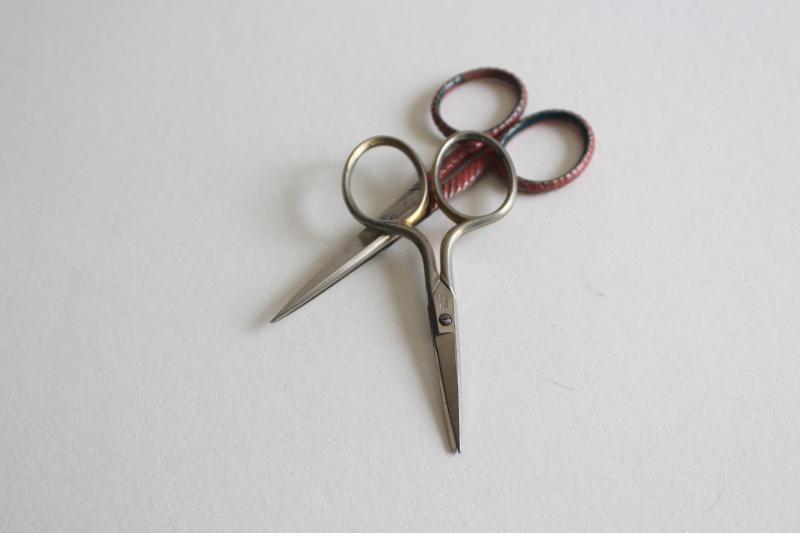 photo of lot of vintage needlework embroidery scissors, collection of tiny scissors #8