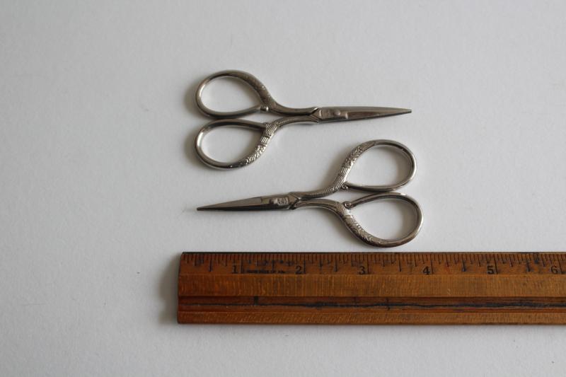 photo of lot of vintage needlework embroidery scissors, collection of tiny scissors #9