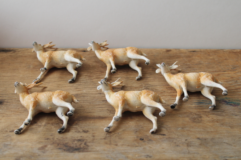 photo of lot of vintage plastic deer, unmarked Christmas reindeer figurines, Rudolph hand painted red nose  #4