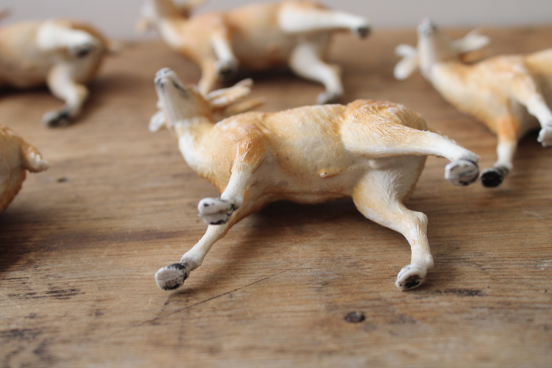 photo of lot of vintage plastic deer, unmarked Christmas reindeer figurines, Rudolph hand painted red nose  #5