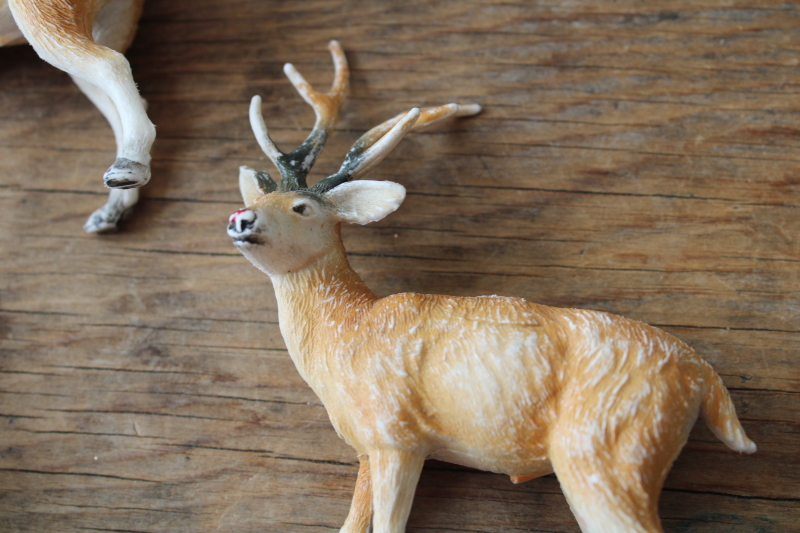 photo of lot of vintage plastic deer, unmarked Christmas reindeer figurines, Rudolph hand painted red nose  #6