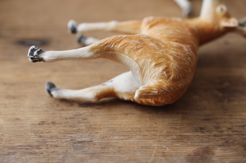 photo of lot of vintage plastic deer, unmarked Christmas reindeer figurines, Rudolph hand painted red nose  #7