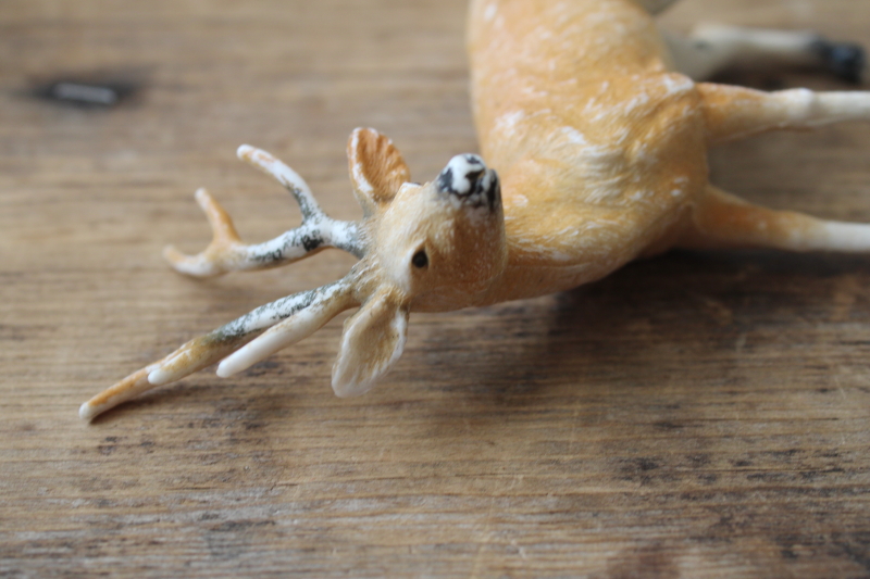 photo of lot of vintage plastic deer, unmarked Christmas reindeer figurines, Rudolph hand painted red nose  #8