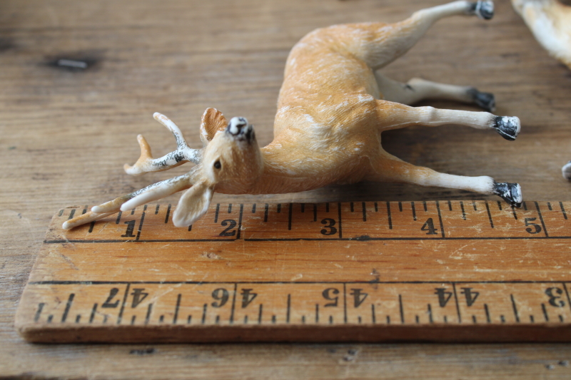 photo of lot of vintage plastic deer, unmarked Christmas reindeer figurines, Rudolph hand painted red nose  #9