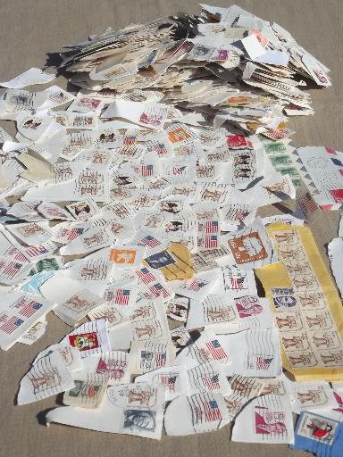 photo of lot of vintage postage stamps, stamps for altered art & craft assemblage #1