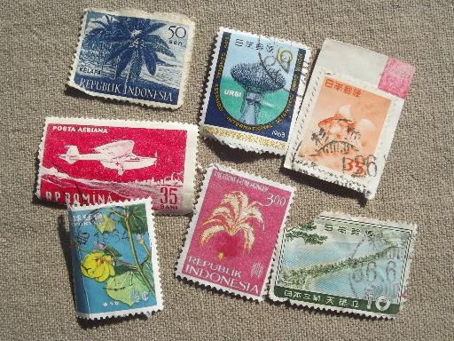 photo of lot of vintage postage stamps, stamps for altered art & craft assemblage #2