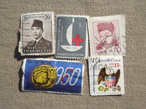 photo of lot of vintage postage stamps, stamps for altered art & craft assemblage #3