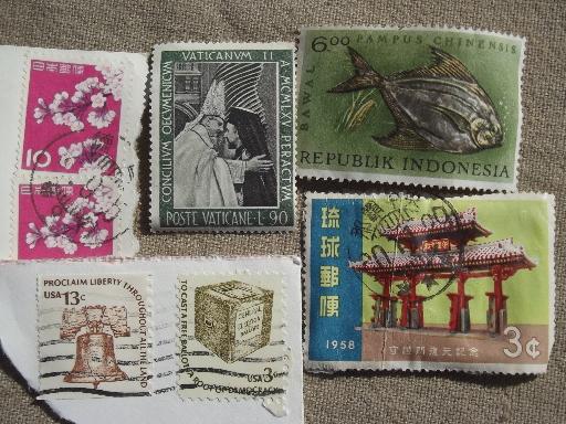 photo of lot of vintage postage stamps, stamps for altered art & craft assemblage #6