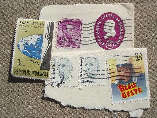 photo of lot of vintage postage stamps, stamps for altered art & craft assemblage #7