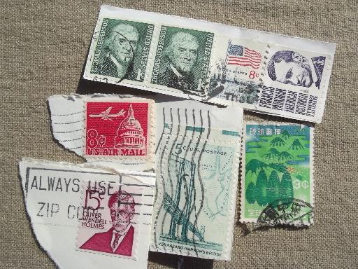 photo of lot of vintage postage stamps, stamps for altered art & craft assemblage #8