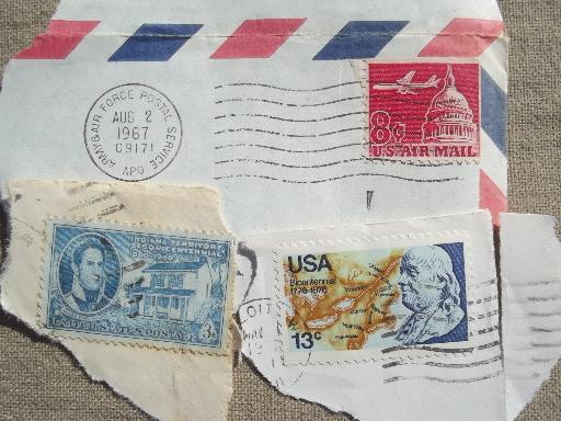 photo of lot of vintage postage stamps, stamps for altered art & craft assemblage #9