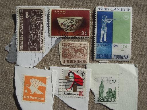 photo of lot of vintage postage stamps, stamps for altered art & craft assemblage #11