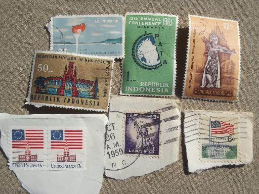 photo of lot of vintage postage stamps, stamps for altered art & craft assemblage #12