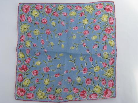 photo of lot of vintage printed cotton hankies, flowers, floral and leaf prints #2