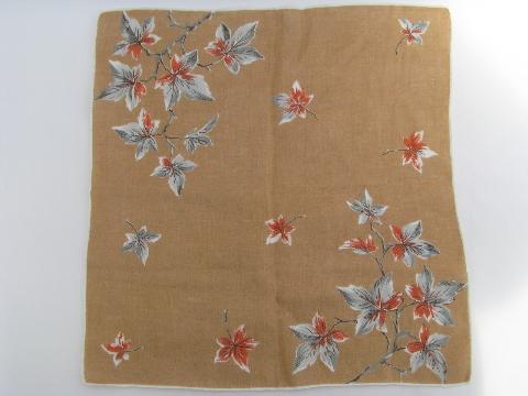 photo of lot of vintage printed cotton hankies, flowers, floral and leaf prints #3