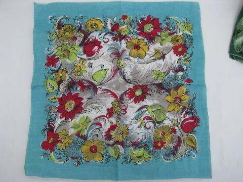 photo of lot of vintage printed cotton hankies, flowers, floral and leaf prints #8