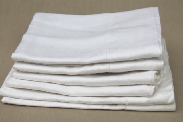 photo of lot of vintage pure linen pillowcases, plain simple white linen fabric bed linens #1