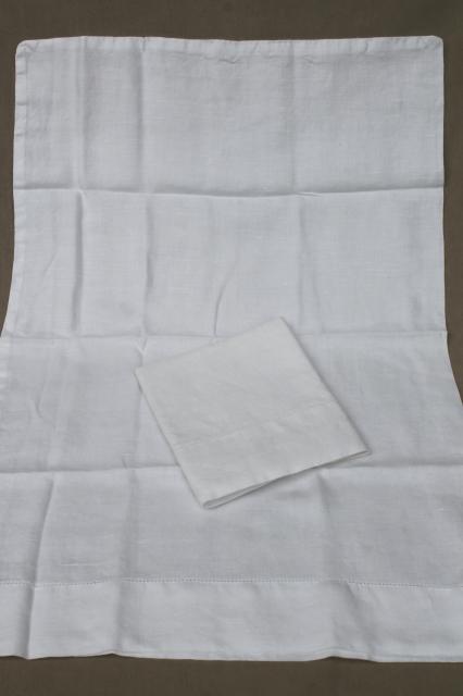 photo of lot of vintage pure linen pillowcases, plain simple white linen fabric bed linens #6