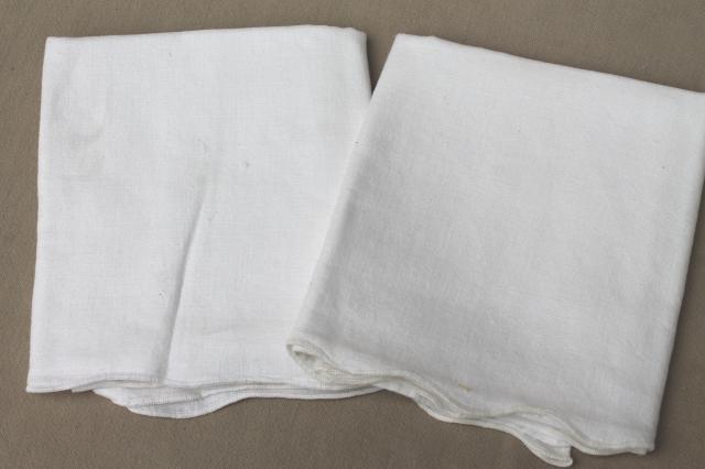 photo of lot of vintage pure linen pillowcases, plain simple white linen fabric bed linens #7