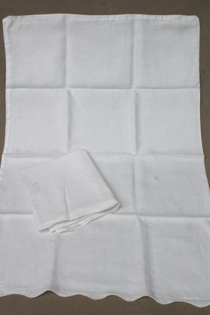 photo of lot of vintage pure linen pillowcases, plain simple white linen fabric bed linens #9