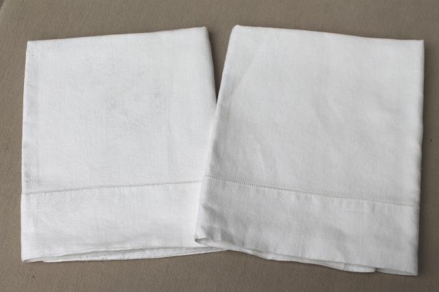 photo of lot of vintage pure linen pillowcases, plain simple white linen fabric bed linens #10