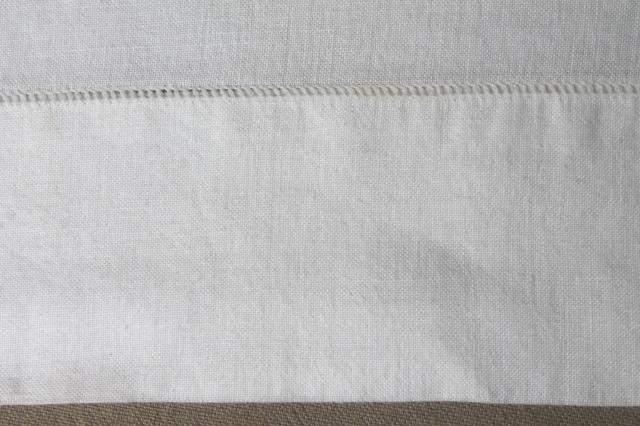 photo of lot of vintage pure linen pillowcases, plain simple white linen fabric bed linens #11