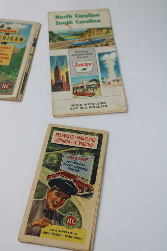 photo of lot of vintage road maps state highways all Sinclair Oil advertising most 1950s #2