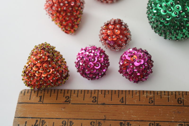 photo of lot of vintage sequined beaded fruit for Christmas wreath or garland, fun kitschy holiday decor #3