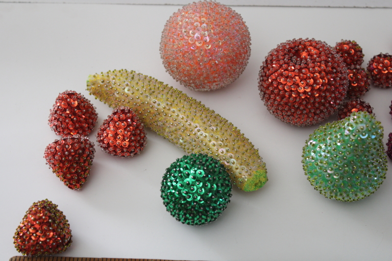 photo of lot of vintage sequined beaded fruit for Christmas wreath or garland, fun kitschy holiday decor #4