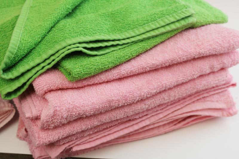 photo of lot of vintage soft light cotton terrycloth bath towels, pastel candy colors #6