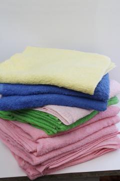 lot of vintage soft light cotton terrycloth bath towels, pastel candy colors