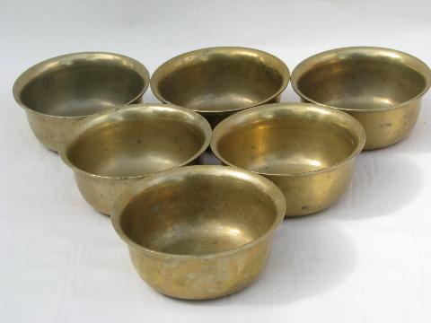 photo of lot of vintage solid brass bowls for old weighing scale #1