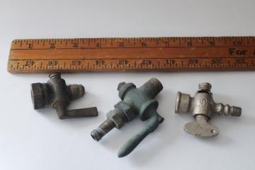 catalog photo of lot of vintage solid brass valves, steampunk machinery hardware, shutoff valves of different styles 