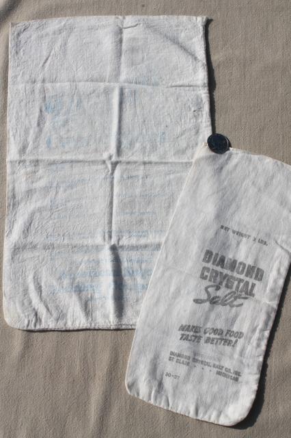 photo of lot of vintage sugar sacks w/ printed advertising graphics, fine light cotton feedsack fabric  #3