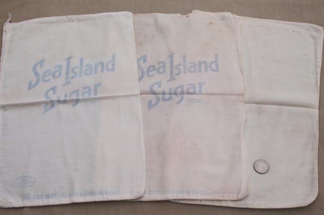 photo of lot of vintage sugar sacks w/ printed advertising graphics, fine light cotton feedsack fabric #4