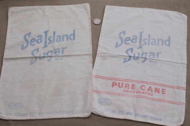 photo of lot of vintage sugar sacks w/ printed advertising graphics, fine light cotton feedsack fabric #5