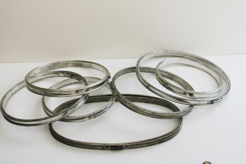 photo of lot of vintage tin plated metal embroidery hoops, needlework frames round & oval #1