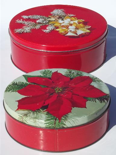 photo of lot of vintage tins, old Christmas litho print candy tins & cookie tins #2