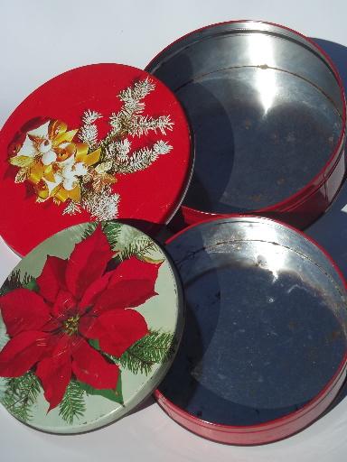 photo of lot of vintage tins, old Christmas litho print candy tins & cookie tins #3