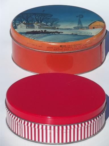 photo of lot of vintage tins, old Christmas litho print candy tins & cookie tins #4