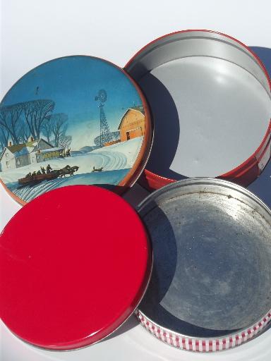 photo of lot of vintage tins, old Christmas litho print candy tins & cookie tins #5