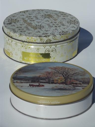 photo of lot of vintage tins, old Christmas litho print candy tins & cookie tins #6